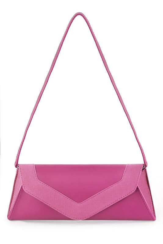 Fuschia pink women's open back shoes, with a knot. Tapered toe. High slim heel. Worn view - Florence KOOIJMAN